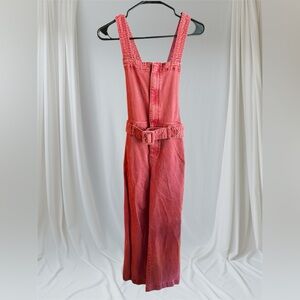 Free People EUC Women’s Pink-Rose Colored Wide Leg Overalls with Belt Size 0